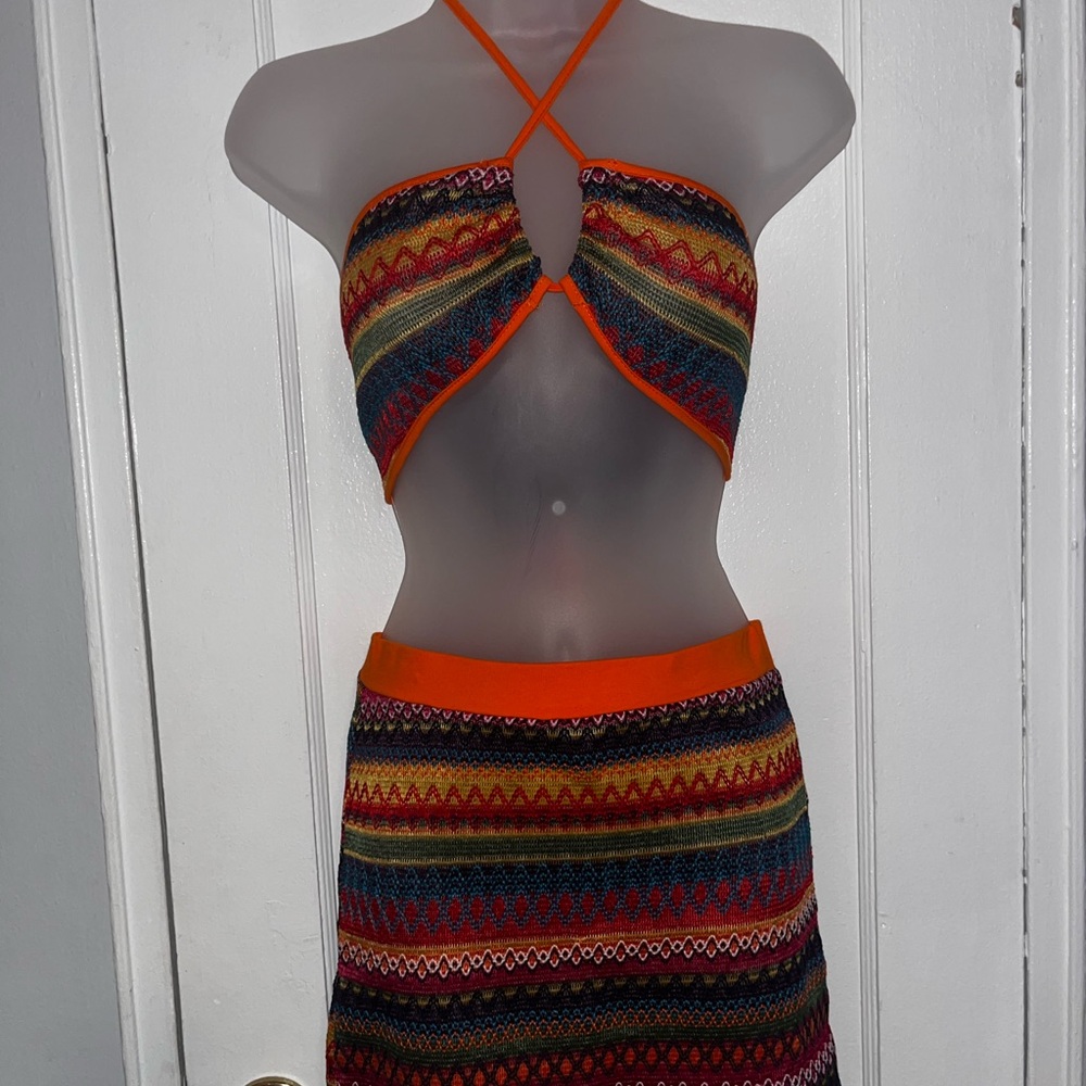 Colorful Striped Halter Top and Skirt Set